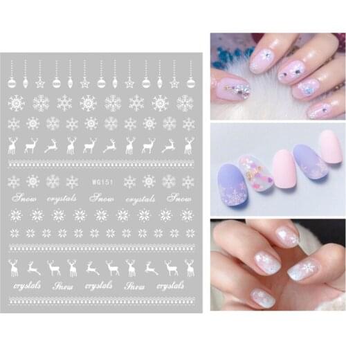 10PCS White Transparent Christmas Nail Sticker Snowflake Santa Claus Leaf Snowman Self-adhesive Nail Decoration