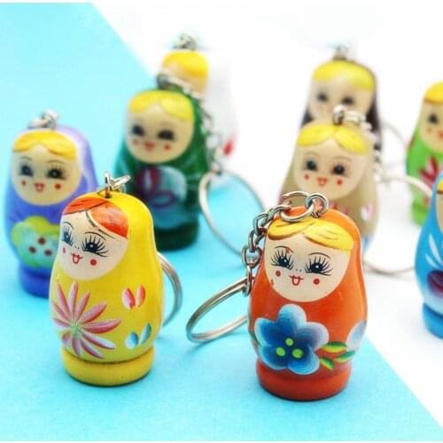 3Pcs Wood Painted Girl Doll Pendant Key Chains Key Holder Chains Key Rings Bag Decoration Hanging Pendant Keychain Key Holder Ri