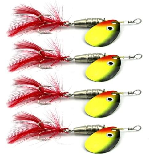 5PCS Fishing Spoons Lures 7.8cm Feather Metal Treble Hooks Spinners Mini Wobbler Lures Blinker Hooks Arttificial Bass Bait