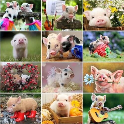 DIY 5D Diamond Painting Pig Animal Diamond Embroidery Cross Stitch Flowers Mosaic Full Round Rhinestones Wall Sticker Decor Gift