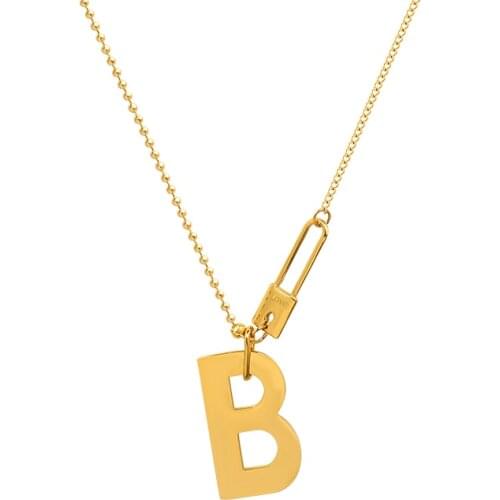 Stainless Steel Initial B Letter Alphabet Charm 2 Tones Brooch Clip Charm Lock Clasp Necklace Fashion Jewelry Women