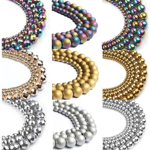 2/3/4/6/8/10/12mm Natural Stone Beads Black Gold Rainbow Hematite Beads Jewelry For Wristband Jewelry Making Findings