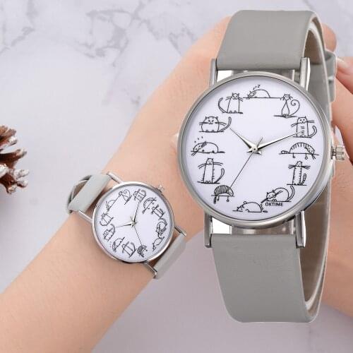Orologio donna Leather Belt Temperament Ladies Cat Print Dial Design Women Watch Girl Analog Quartz Wrist Watches Clock