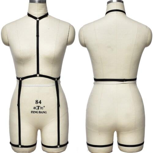 Black Goth Harness Bodysuit Women Elastic Adjust Sexy Body Cage Bondage Lingerie Rave Wear Suspender Belt Fetish Body Harness