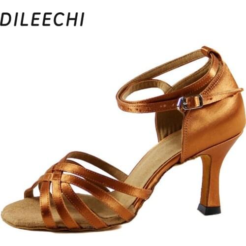 DILEECHI adult female Latin dance shoes high quality satin square dance shoes ballroom dancing shoes