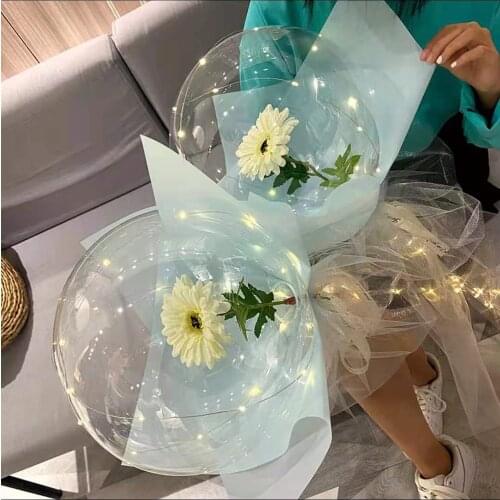 Diy Led lamp with flower balloon ins birthday decoration transparent ball Valentines Day Led glowing balloon rose bouquet
