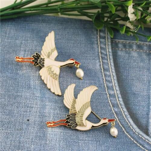 ~ elegant huai natural pearl enamel cranes vintage brooch brooches hanfu ancientry deserve to act the role of women