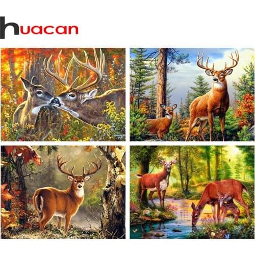 Huacan Full Square/Round Diamond Painting Deer 5D DIY Diamond Embroidery Mosaic Animal Decorations Home