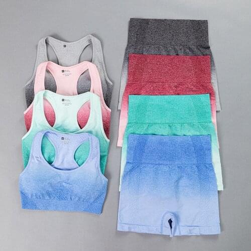 2 PCS Yoga Set Seamless Sports Bra Crop Top High Waist Fitness Shorts Women Running Gym Clothing Workout Sport Suit Sportswear