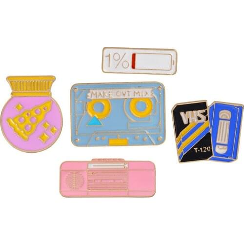 Creative No Power Music Tape Enamel Pins Custom Plants Brooch Lapel Badge Bag Cartoon Jewelry Gift for Friends