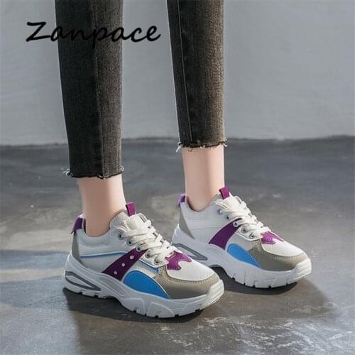 NEW Women Sneakers Lace-Up Thick Bottom Casual Ladies Shoes Fashion Breathable Mesh Black Platform Shoes Women Zapatilla Mujer