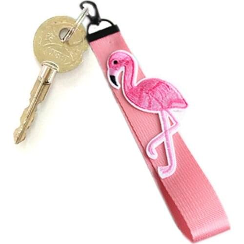 Fashion Pink Ribbon Flamingo Lanyard Keychain Women Phone Case Wallet key chain For Bag Keyring porte clef