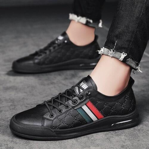 2021 Spring Autumn New Men Leather Casual Shoes Street Cool Striped Lace-up White Flat Skate Shoes Trend Sneakers Loafers