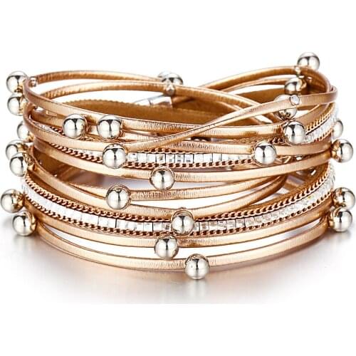 Novelty Creative Multilayer Leather Magnetic Cuff Bangle & Bracelet 3 Colors Vintage Style Jewelry Accessories