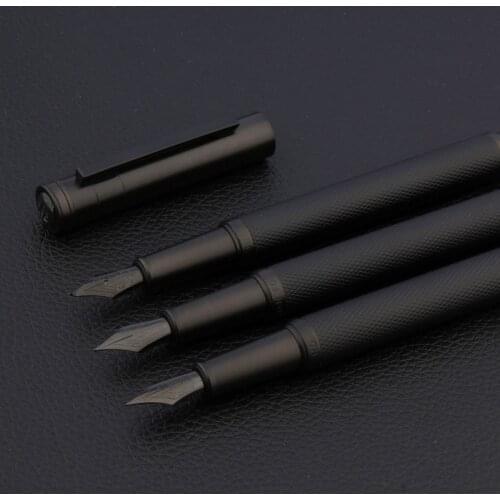 Luxury quality HongDian 1850 Fountain Pen Frosted Black Forest Series fude Black nib titanium ink pens Office school supplies