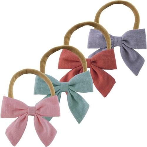 Sailor Bows Nylon Headband Toddler Baby Girls Cotton Linen Hair Bow Elastic Bands Stretch Hairbands Accessories