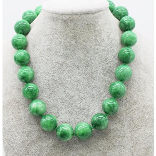Green jade round 18mm necklace 17inch wholesale beads nature FPPJ woman 2018