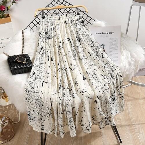 Elastic Waist Printed Long Korean Fashion High-Waisted Vintage Spring Autumn Summer WomenS Clothing Skirts Vetement Femme 2021