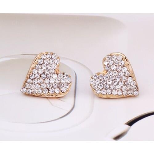 New Delicate Gold Colors Love Heart Shape Stud Earring Fantasy CZ Zircon Crystal Earring Sweet Ear Jewelry For Women Girls Gift