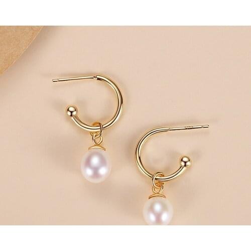ELESHE 925 Sterling Silver Round Pearl Hoop Earrings for Women Bridal Wedding Hook Ear Jewelry (Gold/Silver/Rose Gold) Wholesale
