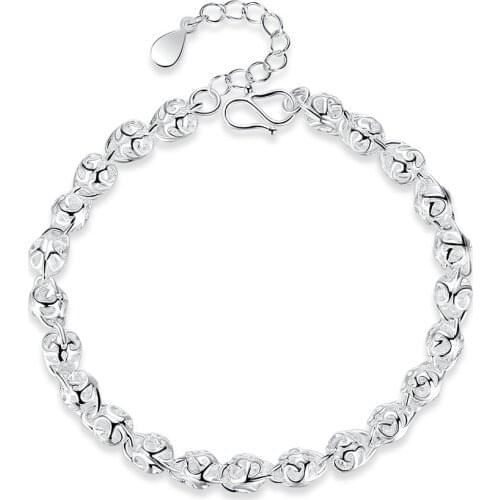 Real 925 Sterling Silver Charm Hollow Bead Chain Bracelet For Women Wedding Engagement Party Fashion Jewelry
