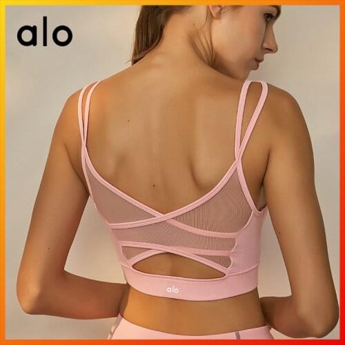 Alo Yoga Womens Summer Sports Bra Mesh Breathable Underwear Fitness Gym Running Bra Womens Tube Top Workout Top Yoga Clothes