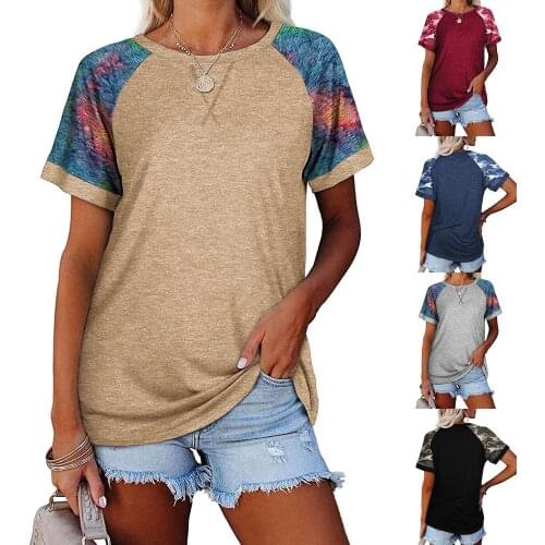 2021 Women Summer Fashion O-Neck Stitching Top Short Sleeve Patchwork Color T-Shirt Casual Loose Comfortable Daily Tops