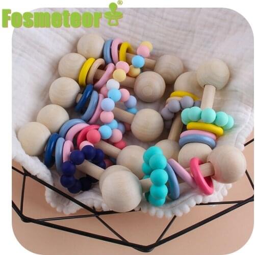 Fosmeteor 1set Baby Teether Toys Leaves BPA Free Wooden Ring Teething Pendants Baby Play Gym Toy Childrens Good Nurse Gifts