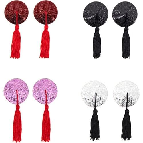 1 Pair Sexy Sequin Nipple Cover with Tassels Women Lingerie Nipple Stickers Adhesive Pasties Reusable Nipple Covers