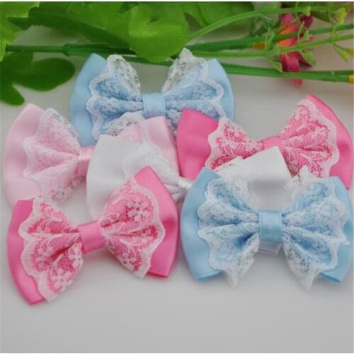 10 pcs lace satin ribbon flower bows party crafts wedding appliques B48