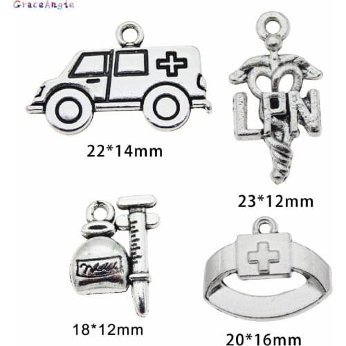 40pcs/pack Cartoon Medical Alert Sign Nurse Ambulance Charm Alloy Necklace Pendant Jewelry Women Making Findings Accessory
