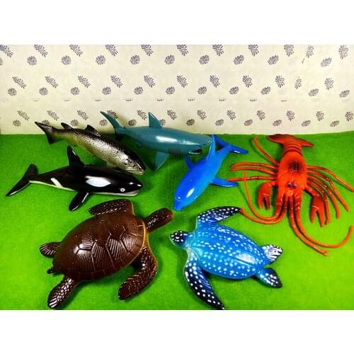 7pcs Big Size Marine Animals Model Toys Sea Life Animal 15-25cm Sea Turtles/Shark/Fish/Dolphin/Lobster Sea Life Figures Pool Toy