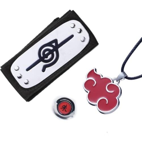 Anime Cosplay Itachi Headband Ring Necklace 3 Pieces Accessories Akatsuki Deidara Ninja Character Props Women Men