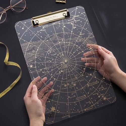 Big Starry Sky Clipboard Transparent A4 Paper Writing Pad File Folders Document Holders School Office Stationery Clip Board