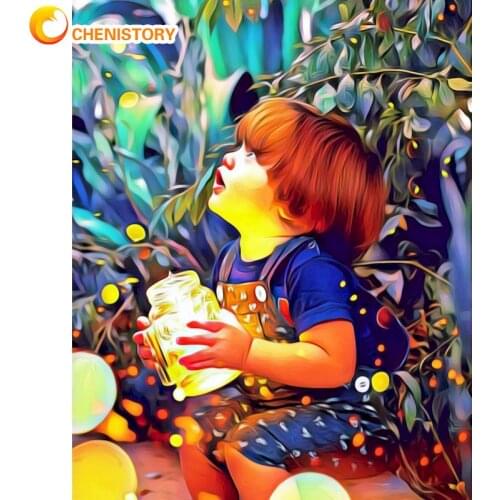 CHENISTORY Oil Painting By Numbers Kits Hand Painted Paint On Canvas Little Boy Figure Picture By Number Acrylic Draw Home Decor