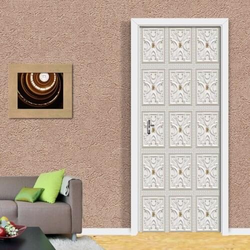Door Sticker European White Pattern DIY Self-adhesive PVC Waterproof Wall Mural Wallpaper For Bedroom Living Room Door 3D Decals