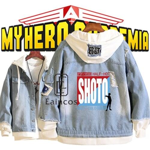 Anime Boku No My Hero Academia Denim Jacket Midoriya Izuku Todoroki Shoto Cosplay Jeans Men Women Casual Hooded Coat