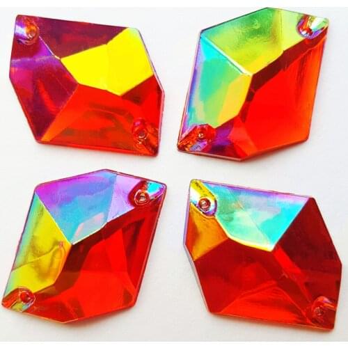 FLATBACK 16x21mm Red 2 Holes Girl Lady Sew on Acrylic Crystasl Stones Sewing Rhinestone For DIY Clothes Wedding Dress Decoration