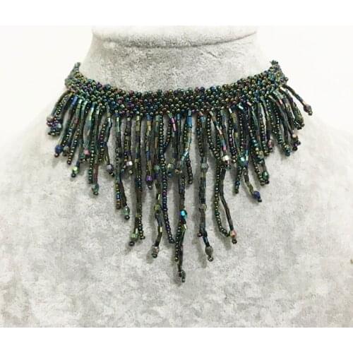 Gothletic Brand 100% Handmade Seed Bead Fringe Choker Necklace Tassel Bib Collar Necklace for Women Bohemia Jewelry