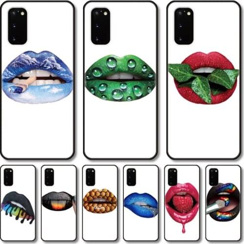 Lips Phone Case For Samsung Galaxy Note S21 20 10 9 E Lite UW Ultra 5G PRO Black Shell Cover
