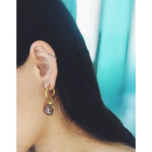 GULCE DERELI, PURPLE NATURAL STONE EARRINGS, HOOP EARRINGS, CHARM EARRINGS, GIFT BOX, GOLD/SILVER PLATED