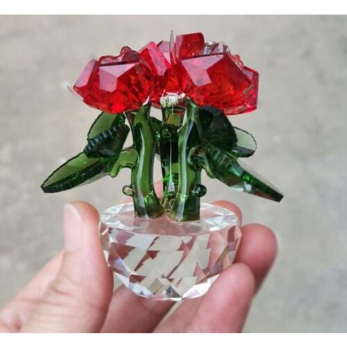 Crystal Rose Figurine Glass Bouquet Flowers Ornament Car Home Wedding Party Decor Craft Quartz Sculpture Souvenir Lovers Gifts