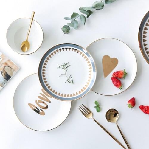 Gold Edge Ceramic Tableware Dishes & Plates Household Dishes, Rice Bowls, Soup Bowl