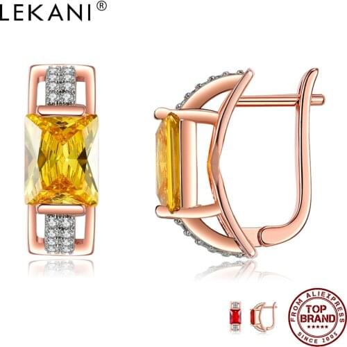 LEKANI Rose Golden Earrings For Women Square Female Stud Earring Two Color Cubic Zirconia Anniversary Day Gift Jewelry On Sale