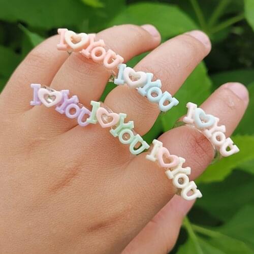 Lost Lady New I LOVE YOU Letter Rings for Women Meaningful English Words Transparent Resin Rings Wholesale Jewelry Accessories