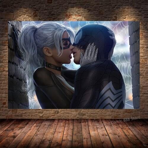 Marvel Superhero Spider-Man and Black Cats Love Canvas Painting Poster Wall Art Print Interior Decoration Mural Cuadros Decor