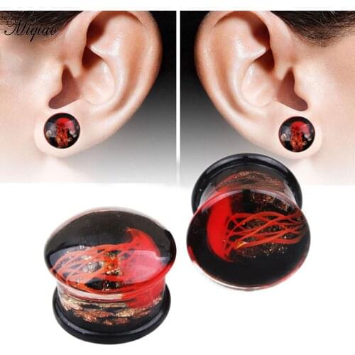 Miqiao 2pcs Fashionable New Red Jellyfish Glass Ears 8mm-16mm Exquisite Piercing Jewelry