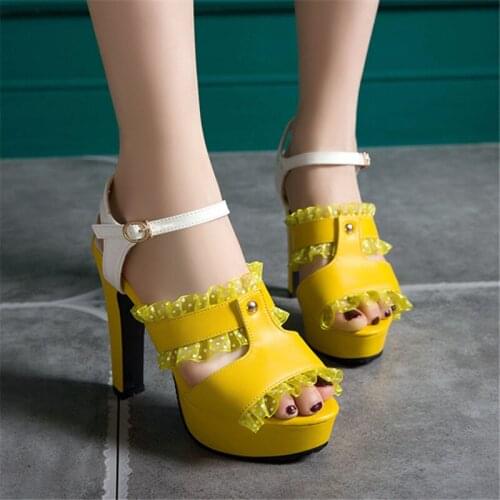 Fashion Summer Sandals High Heels Comfortable Work Shoes Waterproof Taiwan Heels Party Ankle Strap Summer Sandals white yellow