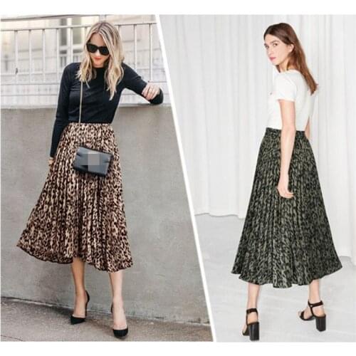 Summer Hot Sale Fashion Women Vintage A-line Skirts Chiffon Loose Leopard Printed Layered Pleated Юбка Korean Style