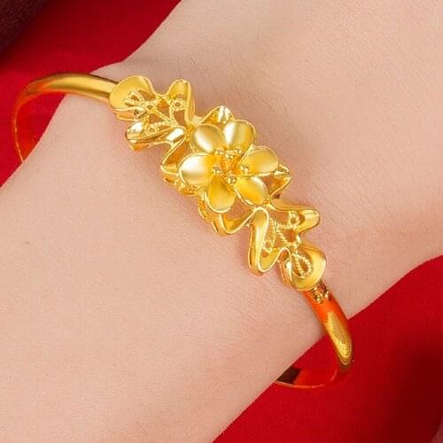 Trendy 3D Gold Bracelet Women Jewelry Gift2021 Trendy Exquisite Craved Flower Bangle For Lady Bridal Wedding Wrist Accessories